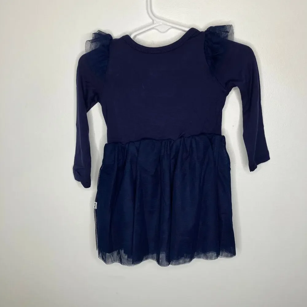 NWT LITTLE SLEEPIES Navy Long Sleeve Flutter Tutu Dress Bloomers 6/12 Months
